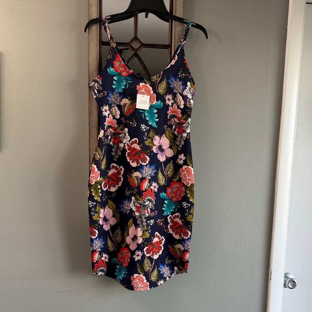 UK2LA Navy Floral Slip Mini Dress with Spaghetti Straps